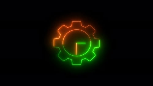 Brown Green Neon Light Gear Clock Isolated On Black Background