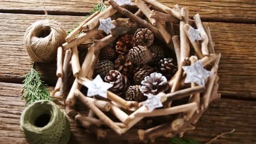 Rustic Christmas Wreath with Pine Cones and Stars