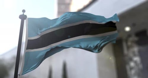 Realistic Animated Botswana Flag Waving on Pole