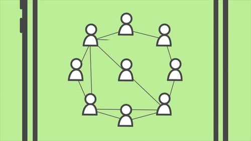 People linked together in social media system are sharing messages by tablets.