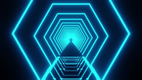Vj Loop Of The Hexagon Heon Blue Background With Mirrored Floor 4K