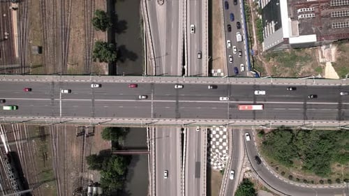 Traffic on Overpass Over the Rail Road