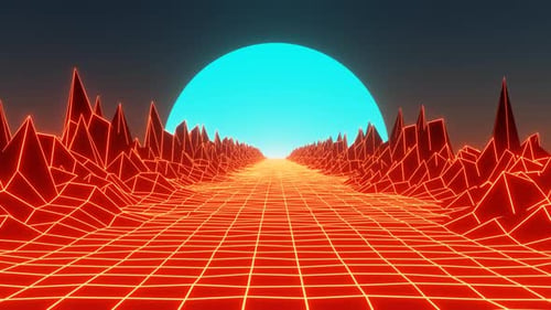 Retro Orange Road and Mountains Loop Animation Background