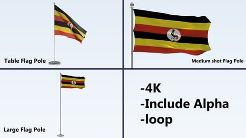 Realistic 3D Uganda Flag Waving Animation with Alpha