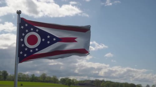 Ohio State Flag Waving on a Pole