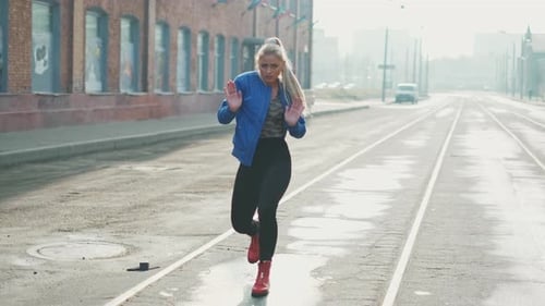 Blonde Woman Dancing Performs Modern Hip-hop Dance Posing, Freestyle in Street, Urban. Stock Footage