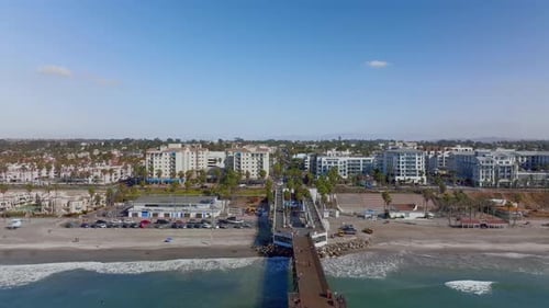 Daytime aerial view of luxury beachfront buildings at Oceanside city, California, USA