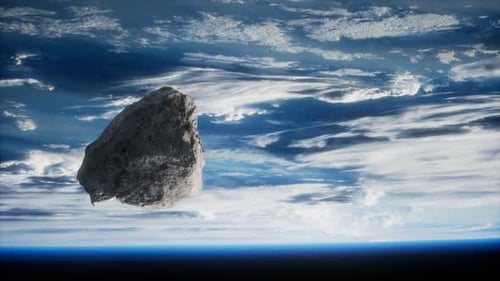 Asteroid Drifting In Space Over Planet Earth