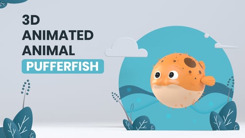Cute Animated Pufferfish Character Floating Loop