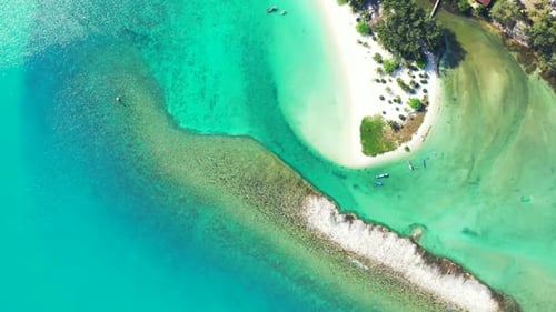 Aerial view tourism of beautiful sea view beach vacation by blue sea with white sandy background of