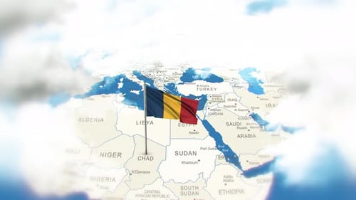 Chad Map And Flag With Clouds