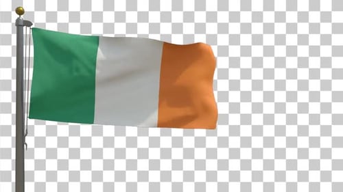 Waving Flag of Ireland on Transparent Alpha Channel Background