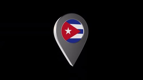 3D Rotating Map Pin with Cuba Flag Animation