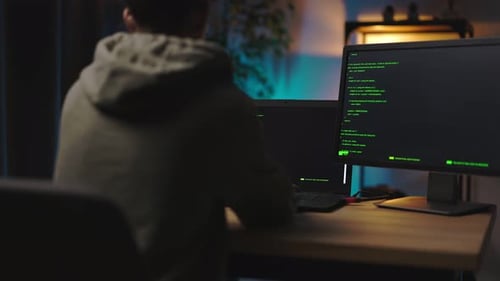 Mulher usando computadores para programar