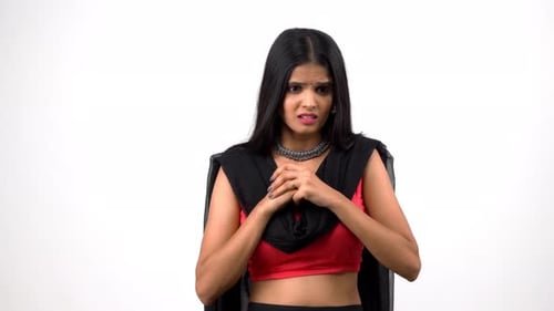 Afraid Indian girl in Indian dress