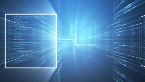 Animation von digitalen Informationen und weißem Quadrat