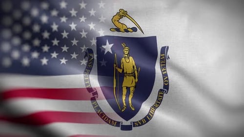 Waving United States and Massachusetts State Flag Animation