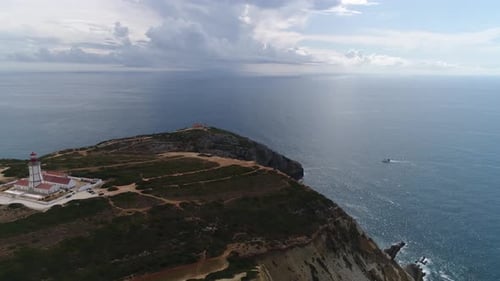 Drone flight around the modern lighthouse of Cabo Espichel