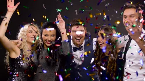 Happy Friends Celebrating with Colorful Confetti