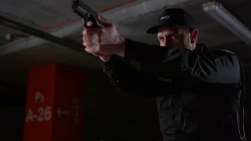 Police Man Shooting From Gun in Urban Building