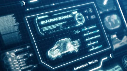 Futuristic Autonomous Vehicle Data Scan HUD Display