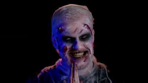 Scary Monster with White Hair and Gory Makeup