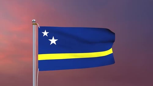Curaçao National Flag Waving with Realistic Fabric Loop