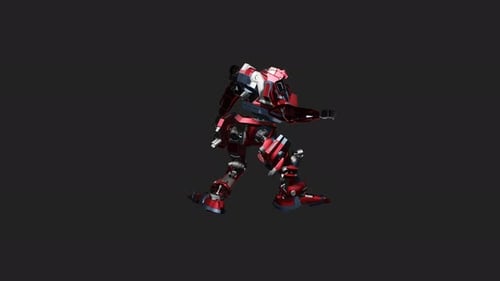 Red 3D Robot Mech Walking Loop Animation