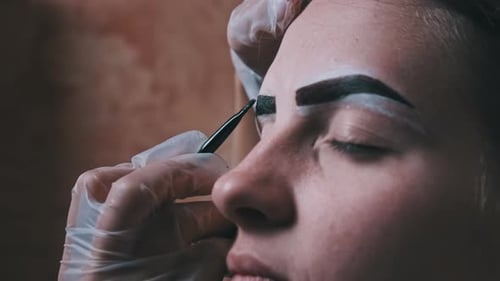 Building the Shape of Eyebrows Tint Procedure of Natural Henna Beauty Salon