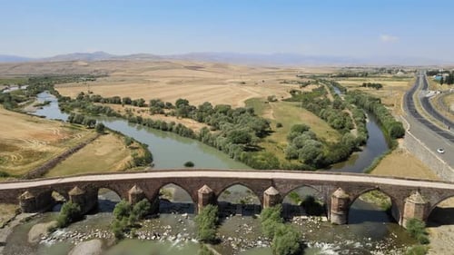 ancient bridge landscape drone