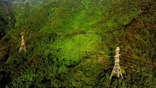 Aerial View of High Voltage Powerlines Side of Tai Mo Shan Mountain Hong Kong China