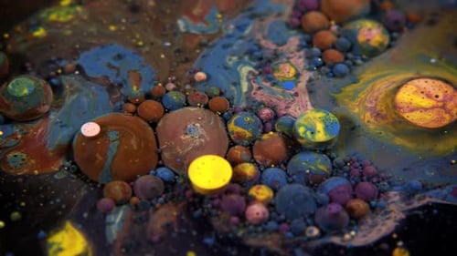 Abstract Colorful Acrylic And Food Paint Bubbles On Water 27
