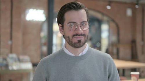 Smiling Man Wearing Glasses Indoors Close Up