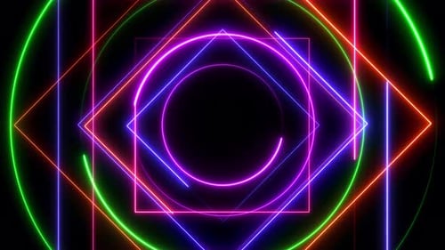 Neon Glowing Geometric Tunnel Loop Background