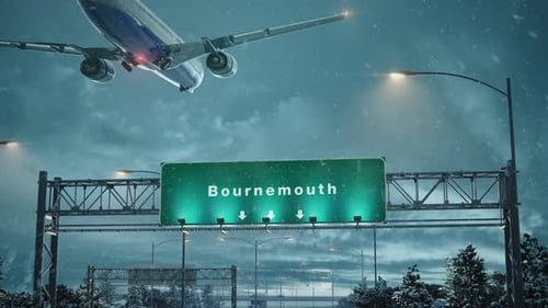 Avión aterrizando Bournemouth en Navidad