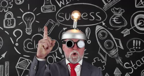 Older Man Has Idea With Lightbulb on Head