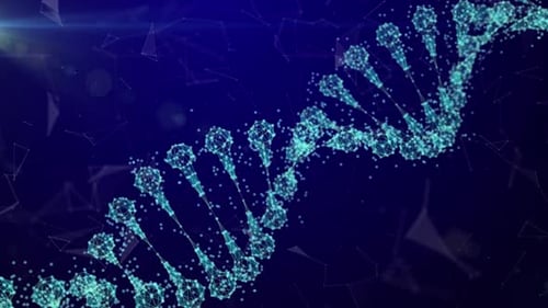 Abstract DNA Helix Strand in Futuristic Digital Network