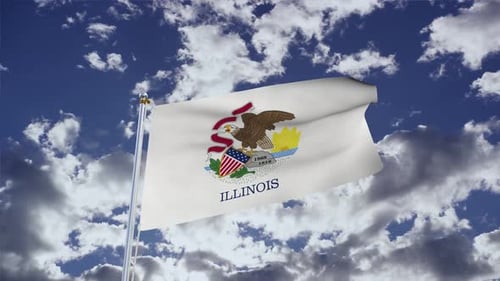 Illinois State Flag Waving Animation With Blue Sky Background