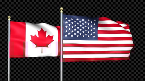 Waving Flags of Canada and United States