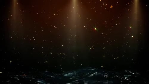 Elegant Golden Confetti Particles with Stage Spotlights