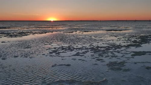 Sunrize on salt lake Baskunchak in Astrakhan region, Russia.