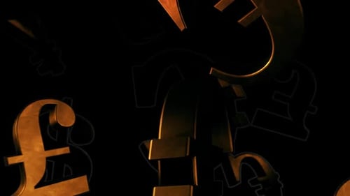 Golden Currency Symbols Falling Down