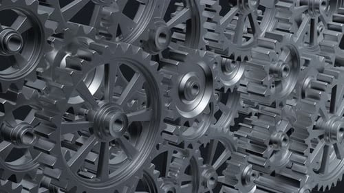 Seamless Loop of Interlocking Metallic Gears Turning