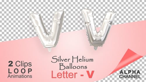 Silver Foil Balloon Letter V Floating Animation with Alpha Channel