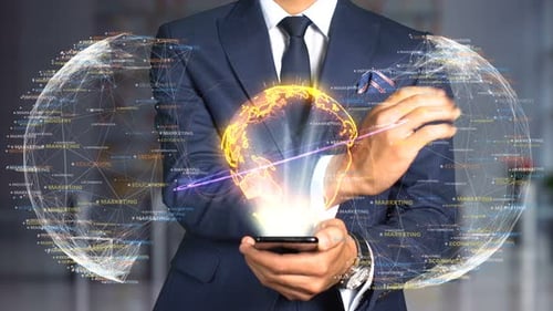 Hologramme d'homme d'affaires Concept Tech Application