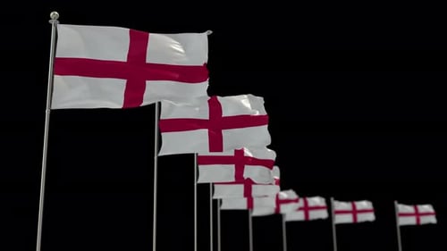 Waving England Flag Loop on Black Background for Broadcast