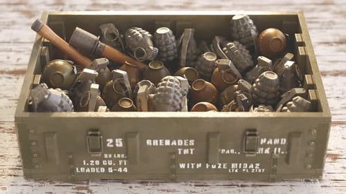Military Hand Grenades in Olive Drab Ammo Crate