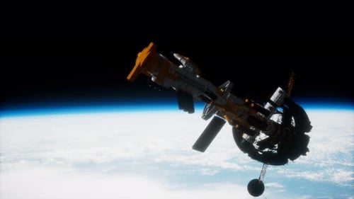 Futuristic Space Station Orbiting Planet Earth