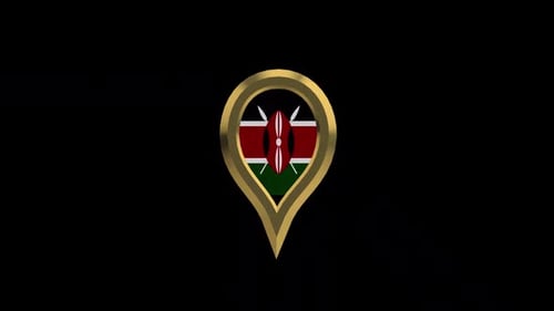 Kenya Flag in 3D Gold Location Pin Animation