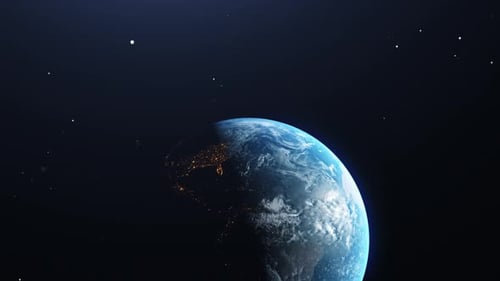 3D animation of a view from space to the planet Earth. Rotation of the planet